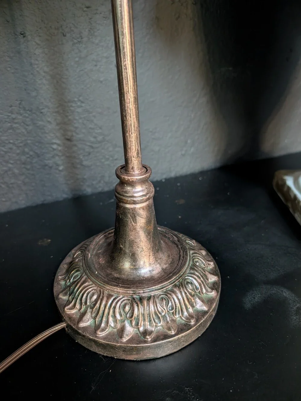 Vintage Petite Hollywood Regency Boudoir Lamp, Rose Gold Ornate base, Bead Shad